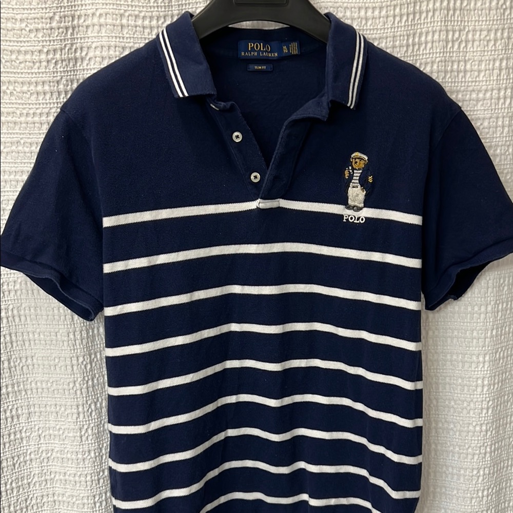 Polo Ralph Lauren Bear Navy Striped Polo Shirt